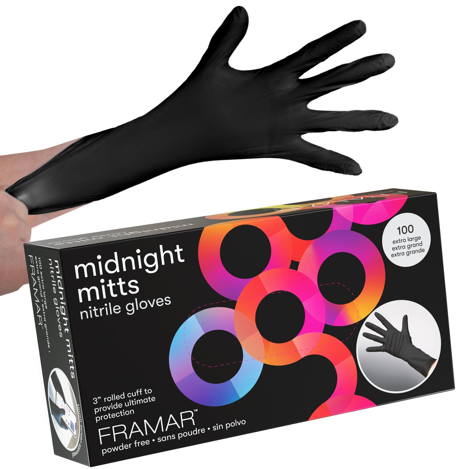 FRAMAR Black Nitrile Gloves, XL, 100 Pack, Disposable, Latex Free