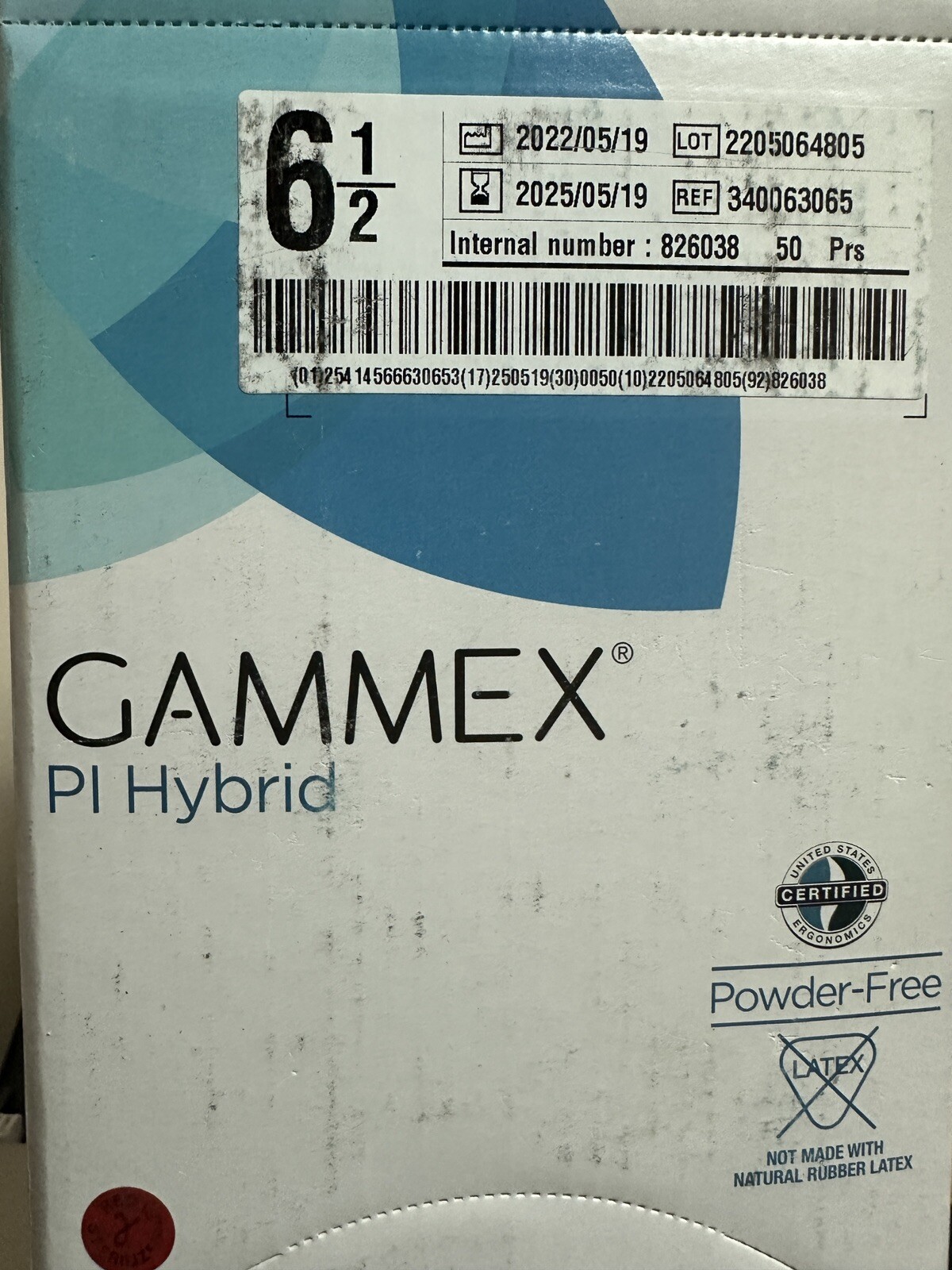 *50-Pairs* Ansell Gammex PI Hybrid PF Surgical Size-6.5 Gloves 340063065