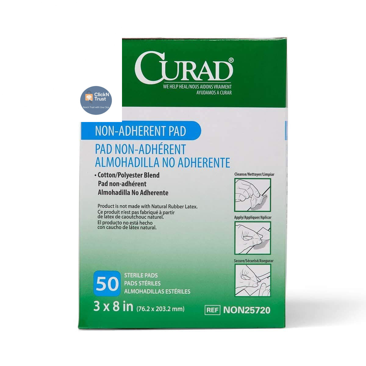 CURAD Sterile Non-Adherent Pad, 3×8 (Pack of 50) 3″ x 8″, White