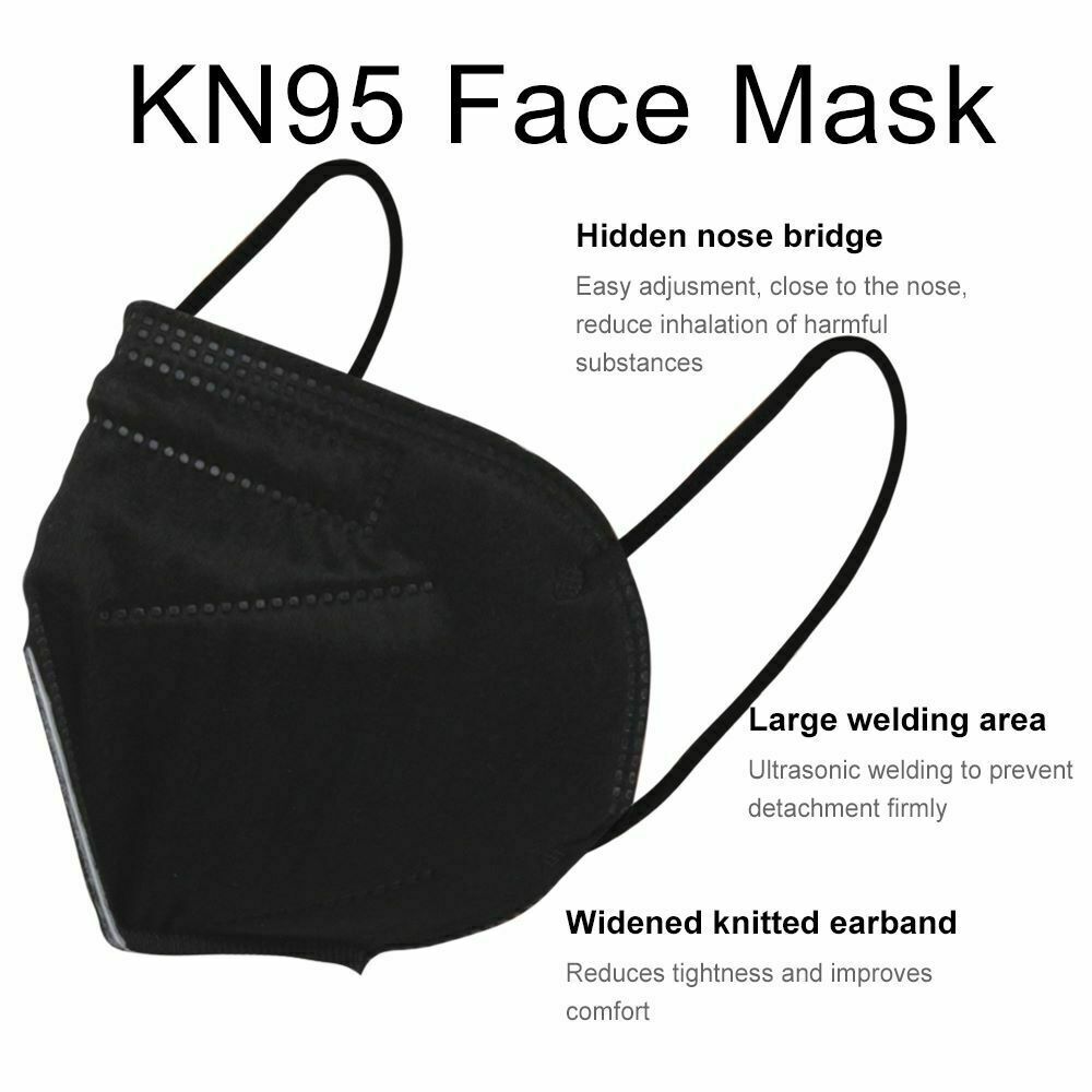 Protective 5 Layer Face Mask BFE 95% Black KN95 Disposable Respirator 50/100 Pc
