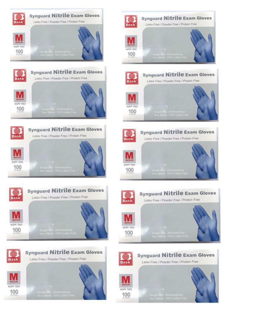 Synguard Nitrile Exam Gloves Powder-Free Blue medium (10x 100/Bx)