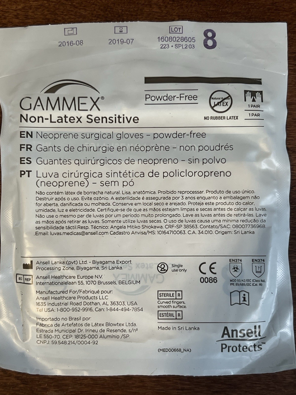 ANSELL GAMMEX Non-Latex Sensitive Size 8, 39 Pair, Expired