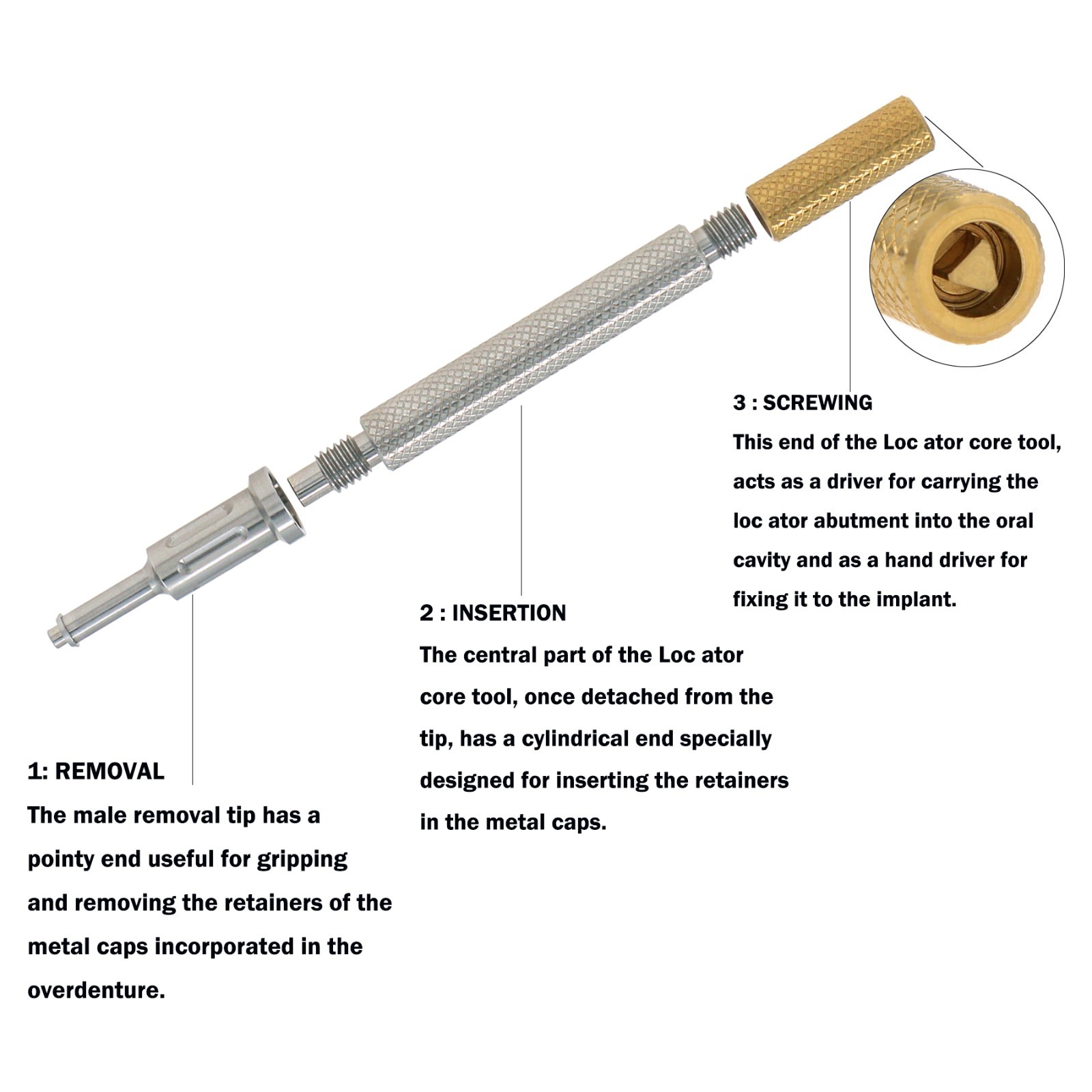 Locator Abutment Attachment Retention Cap Inserts Tool For Nobel Active RP 4.3mm
