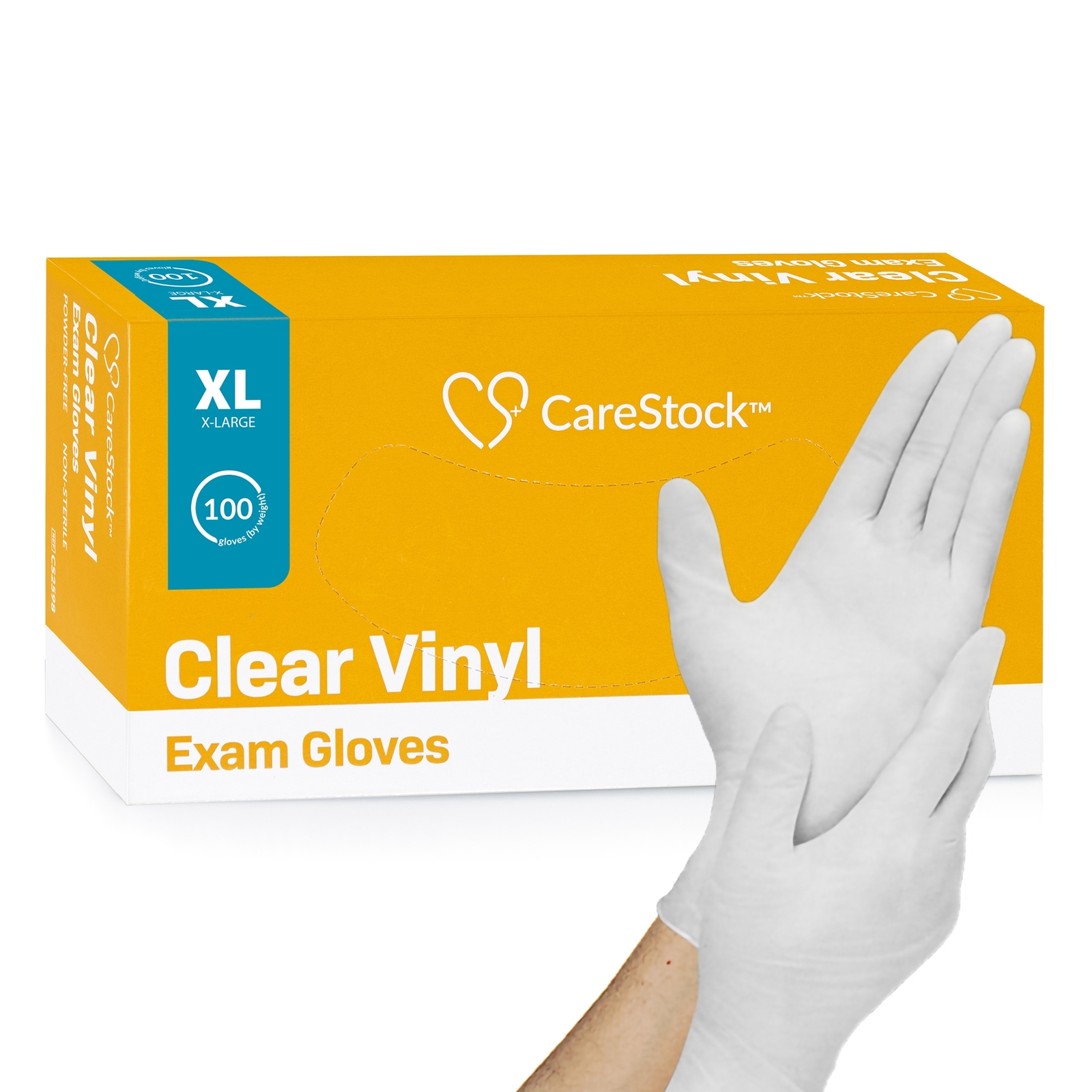 CareStock Vinyl Exam Glove Standard Cuff Length X-LARGE CS2598 1000 per Case