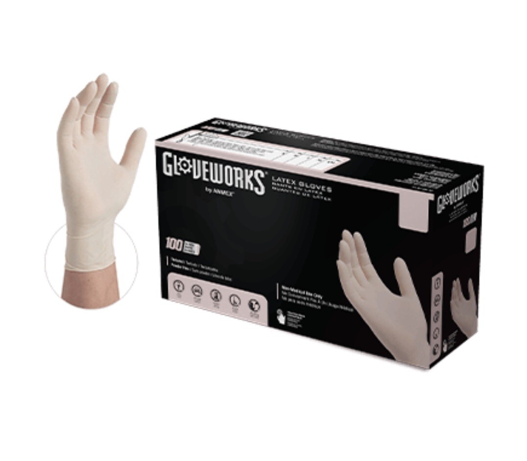 Gloveworks Ivory Latex PF Ind Gloves – 4 mil – (10 Boxes/1000 Gloves)