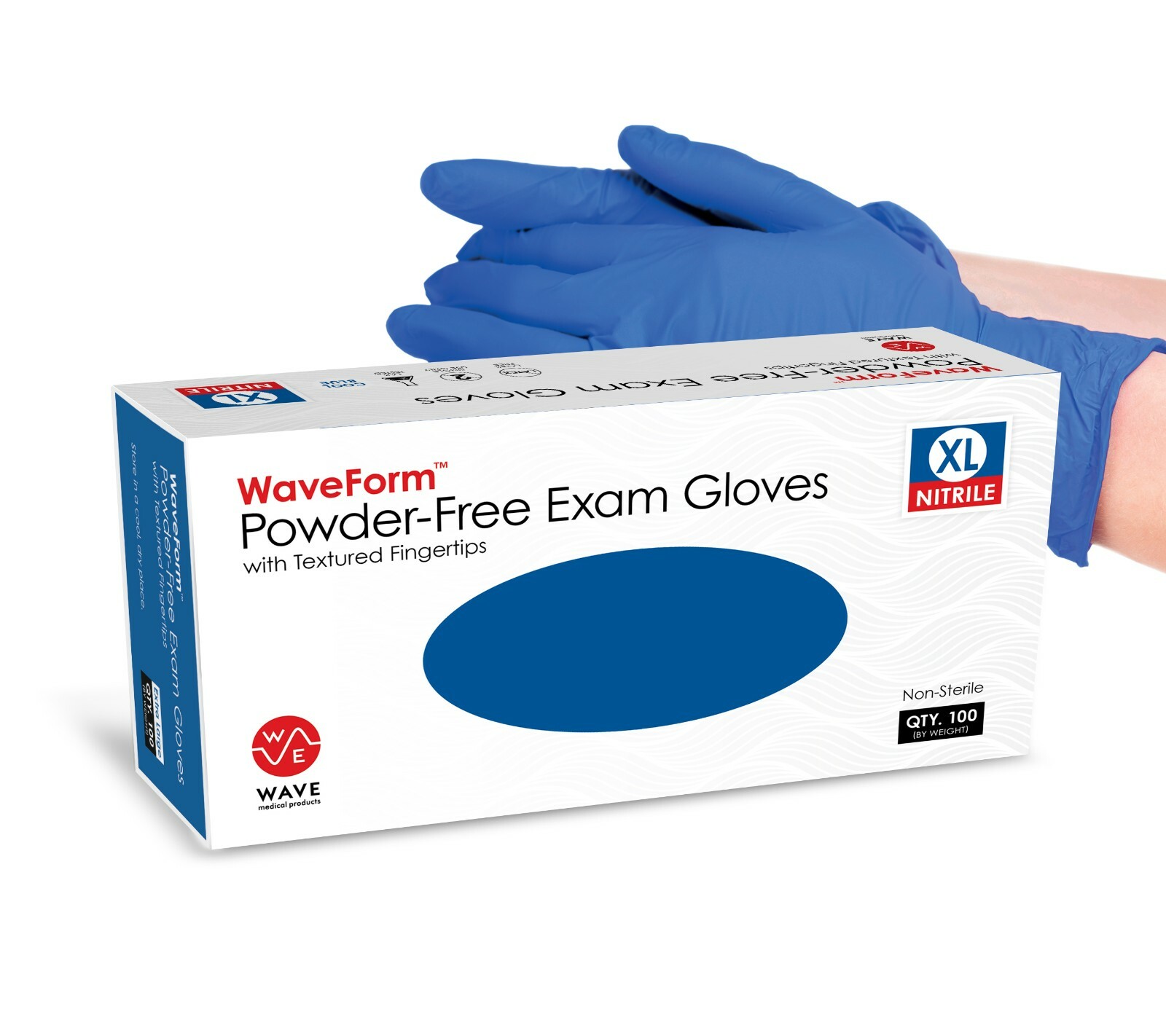 WaveForm Blue Nitrile Disposable Exam/Medical Gloves 4 Mil, Latex & Powder Free