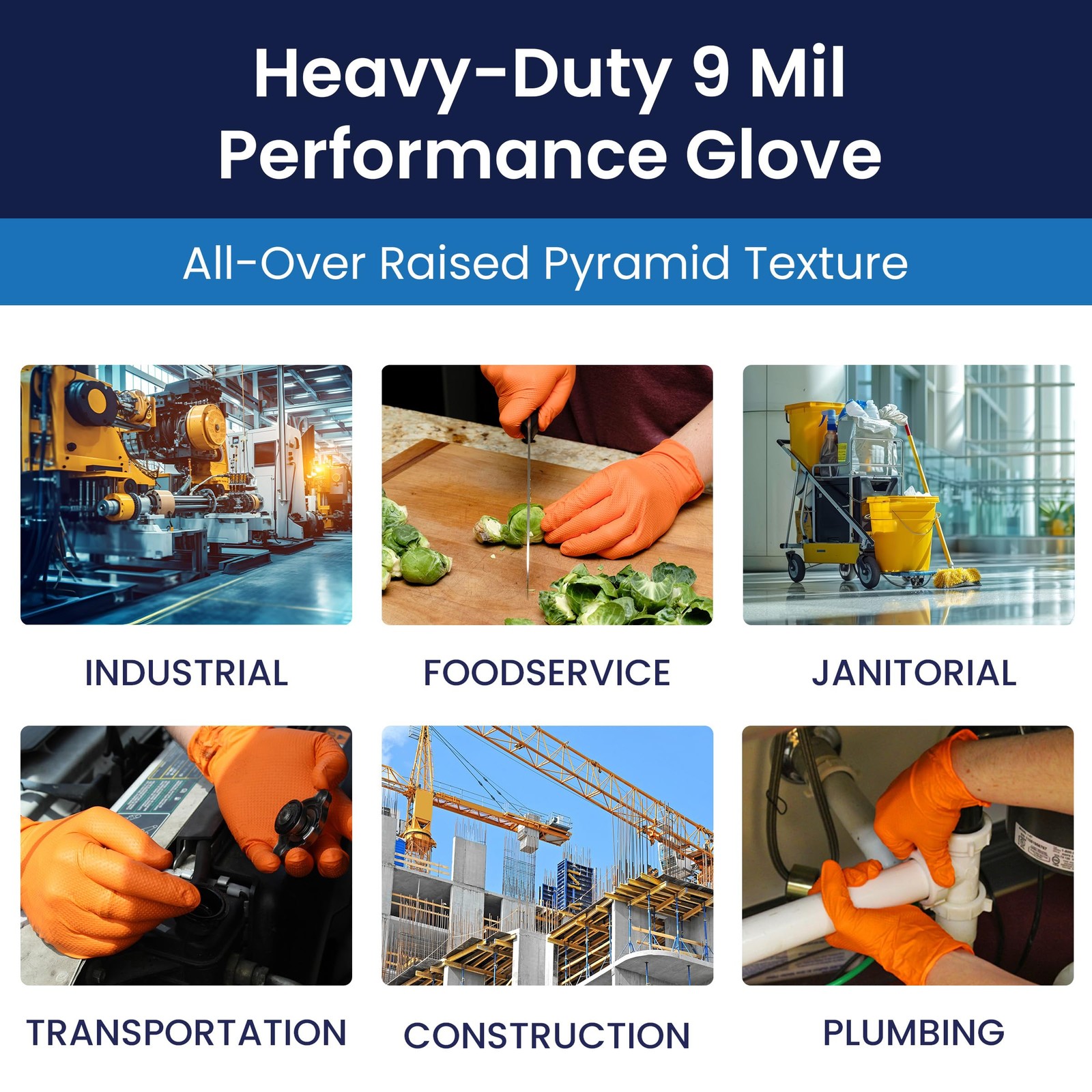 Adenna ProWorks CATCH Nitrile Work Gloves, 9 Mil, Orange, 2X~Large, 90 Pack