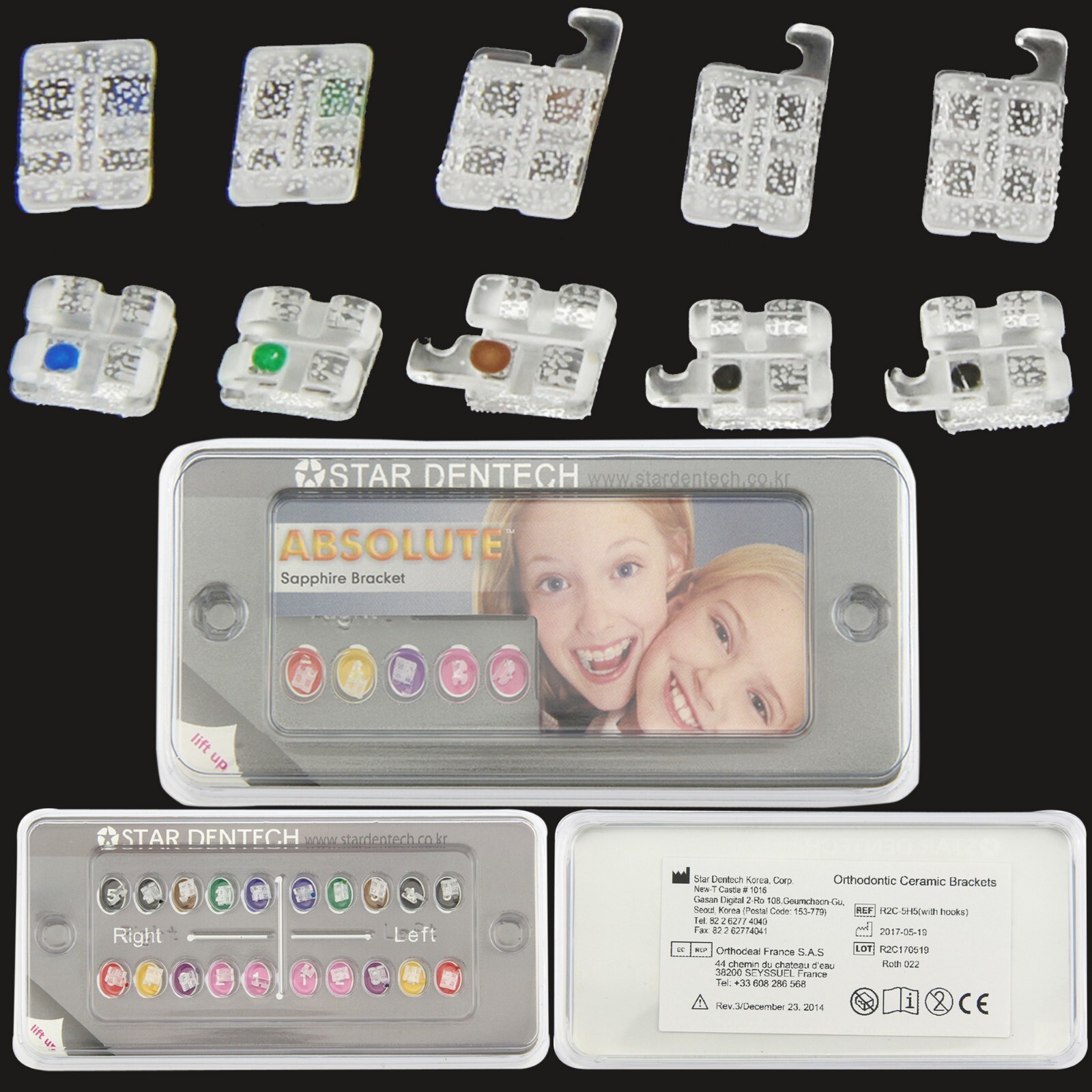 STAR ABSOLUTE Orthodontic Sapphire Brackets Clear Monocystalline Braces Roth MBT