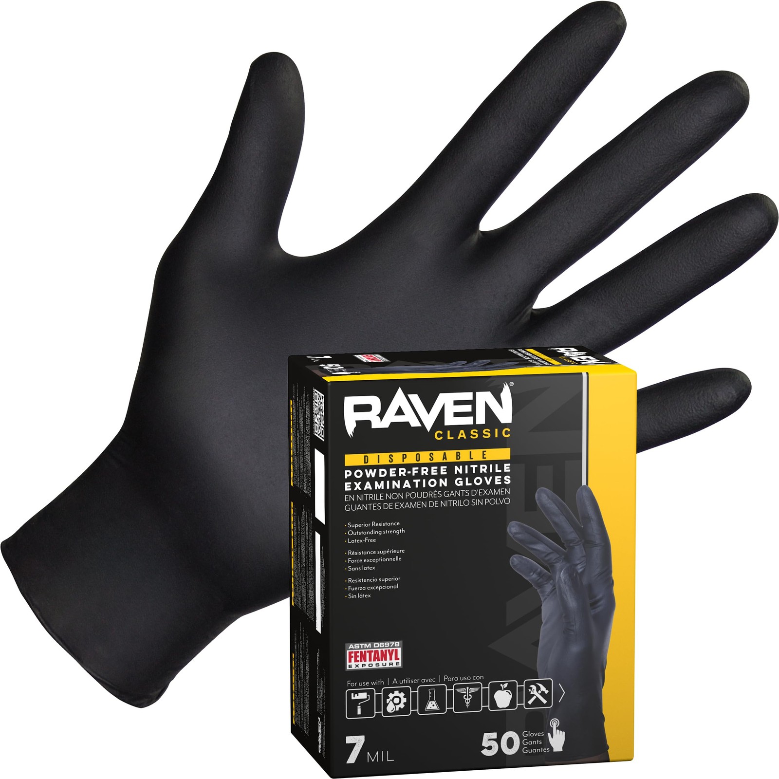 Raven Exam Grade Nitrile Disposable Gloves XL, Powder Free Latex Free Gloves,…